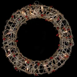 18" Pre-Lit Champagne Gold Glittered Rattan Berry Artificial Christmas Wreath - Clear Lights