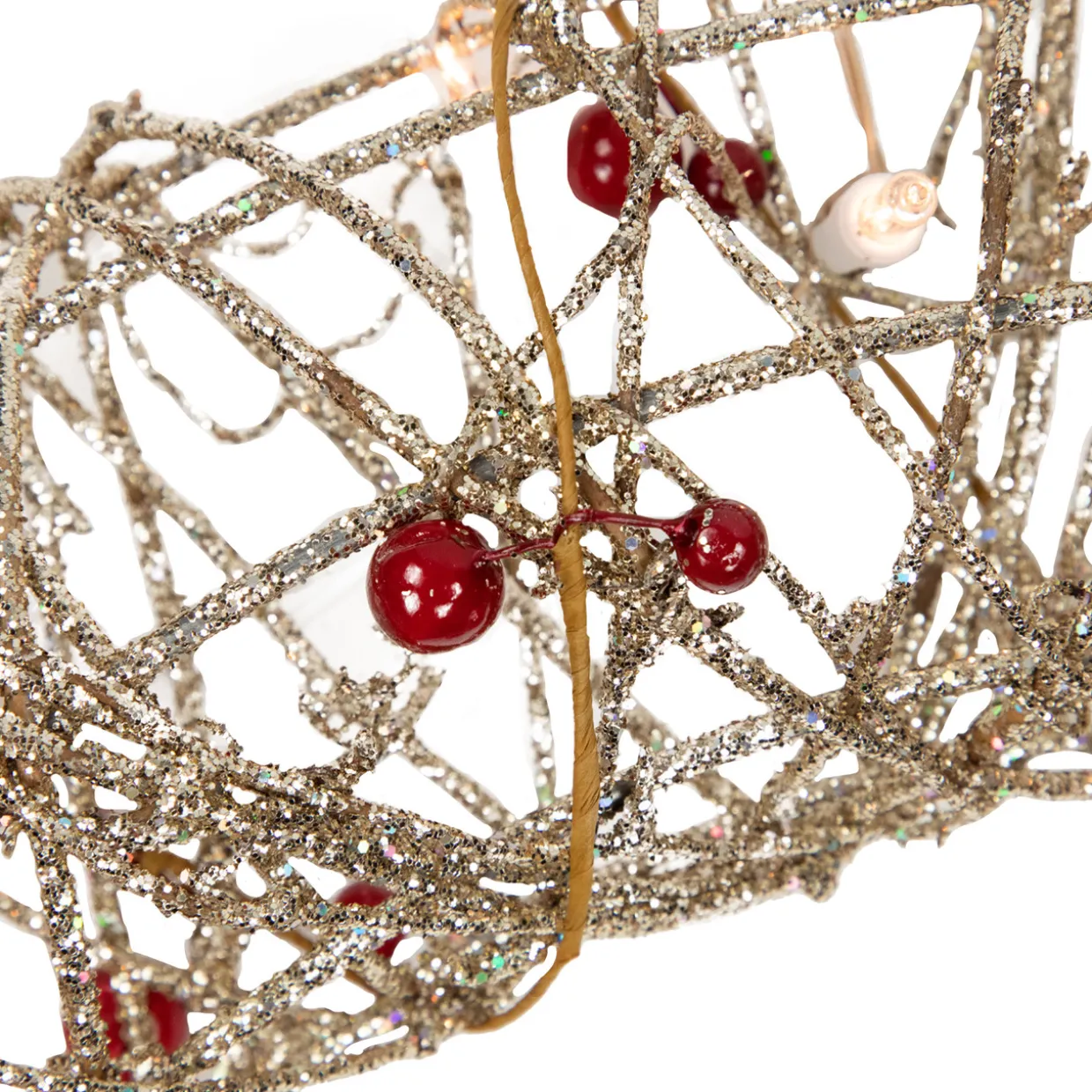 18" Pre-Lit Champagne Gold Glittered Rattan Berry Artificial Christmas Wreath - Clear Lights