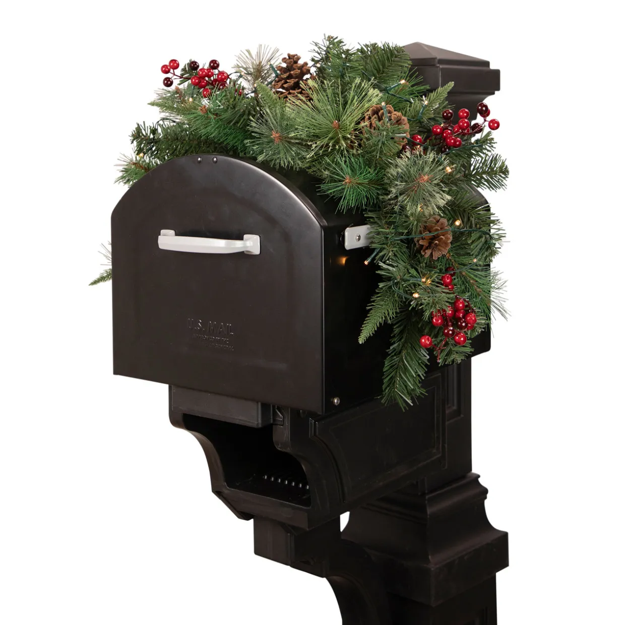 36" Pre-lit Decorated Pine Cone and Berries Artificial Christmas Mailbox Swag