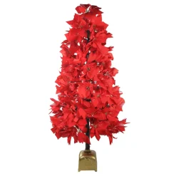4' Pre-Lit Fiber Optic Color Changing Red Poinsettia Christmas Tree