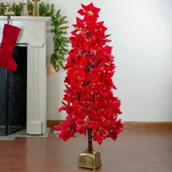 4' Pre-Lit Fiber Optic Color Changing Red Poinsettia Christmas Tree