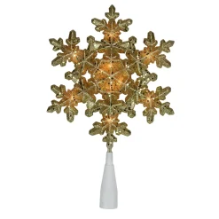 9" Pre-Lit Gold Snowflake Christmas Tree Topper - Clear Lights