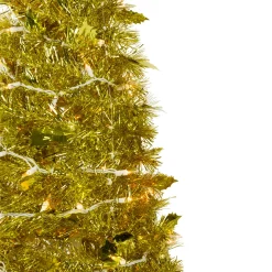 4' Pre-Lit Gold Tinsel Pop-Up Artificial Christmas Tree, Clear Lights