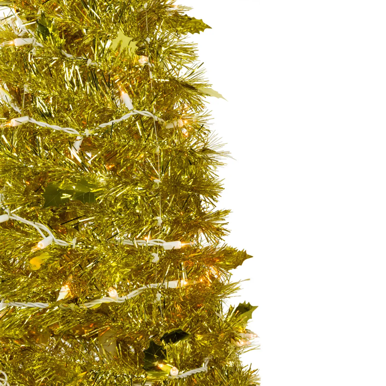 4' Pre-Lit Gold Tinsel Pop-Up Artificial Christmas Tree, Clear Lights