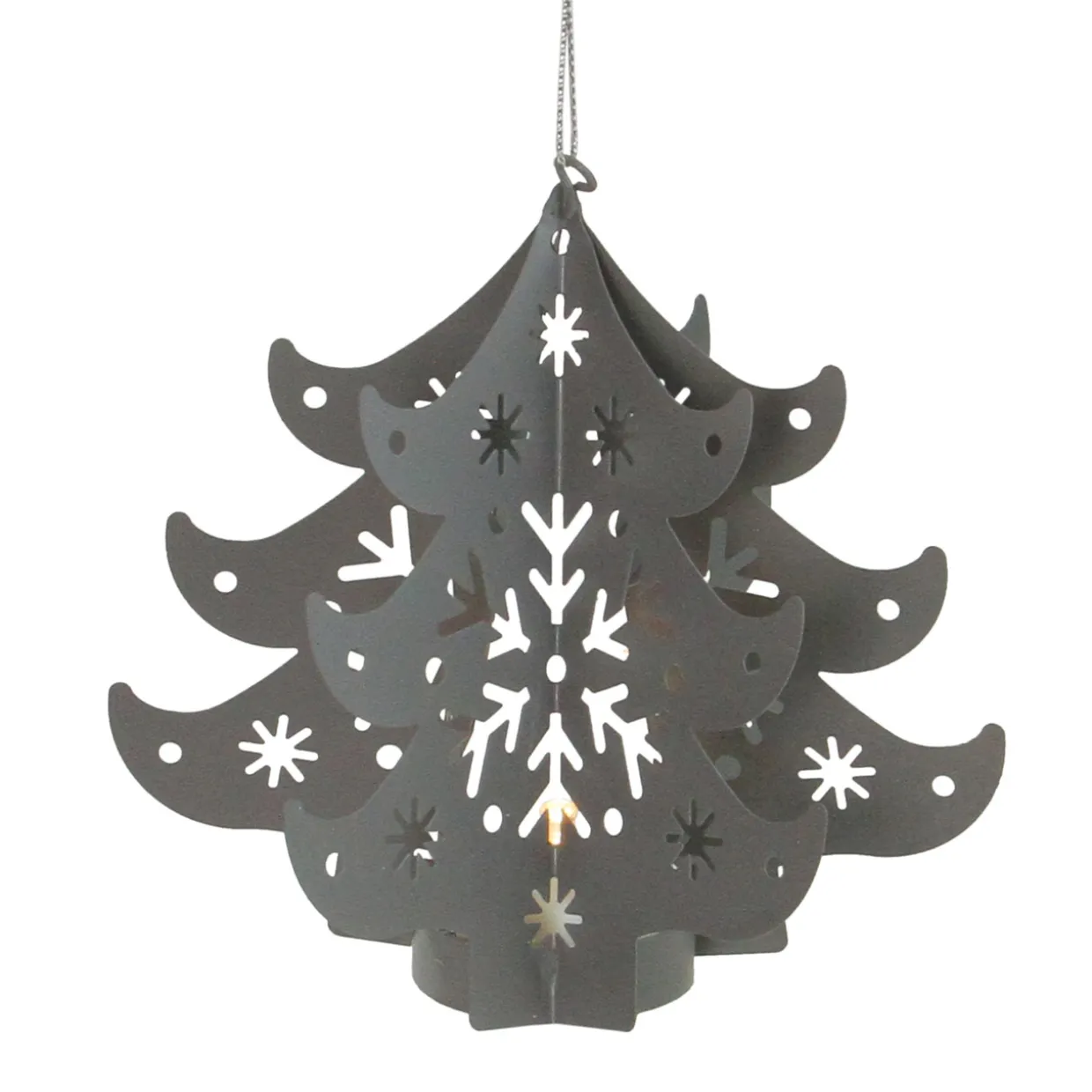 4.5" Prelit Gray Cut Out Tree Christmas Ornament