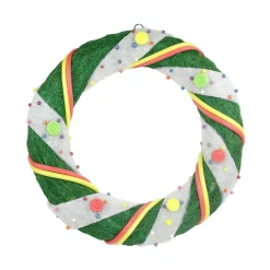 18" Pre-Lit Green and White Candy Striped Sisal Artificial Christmas Wreath - Clear Lights