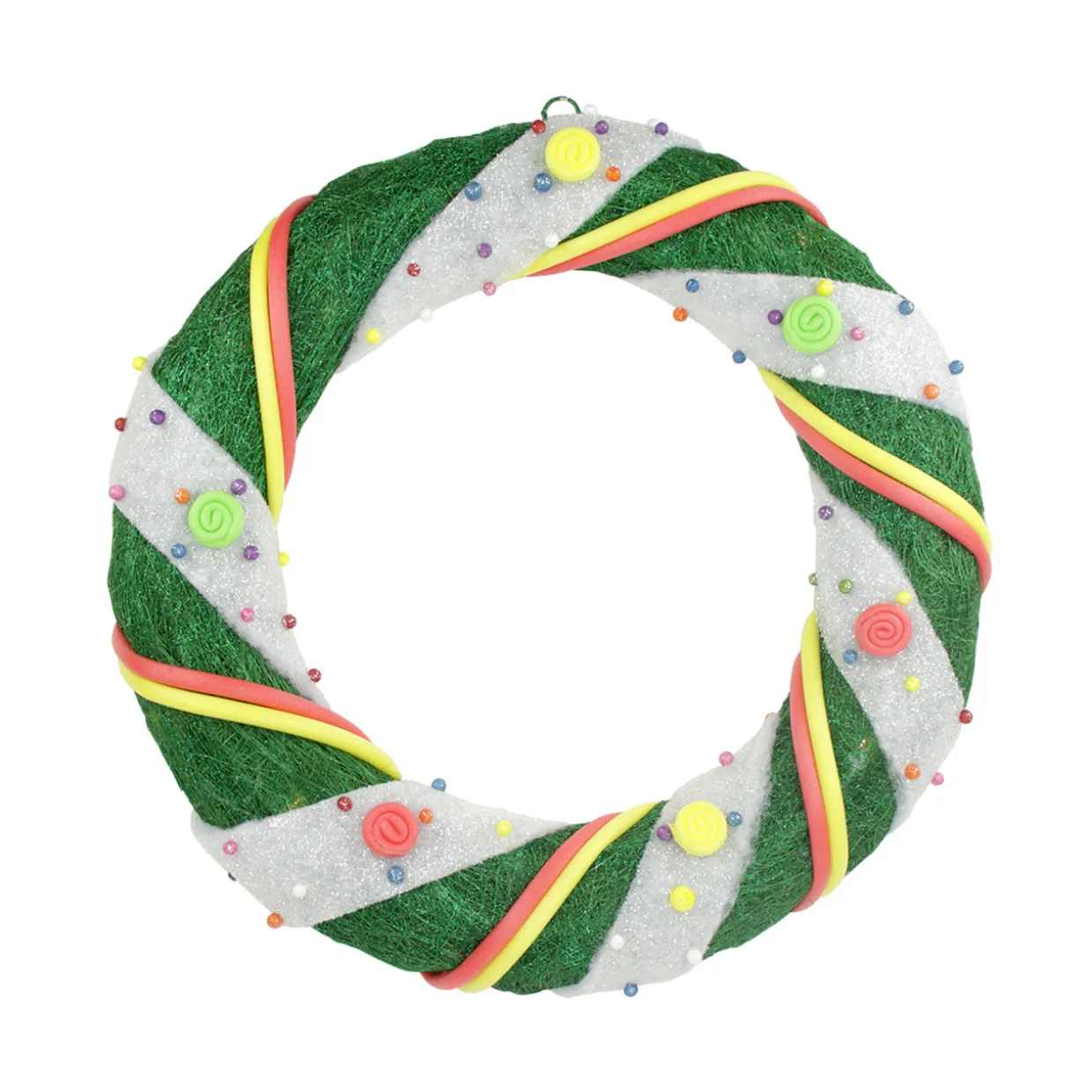 18" Pre-Lit Green and White Candy Striped Sisal Artificial Christmas Wreath - Clear Lights