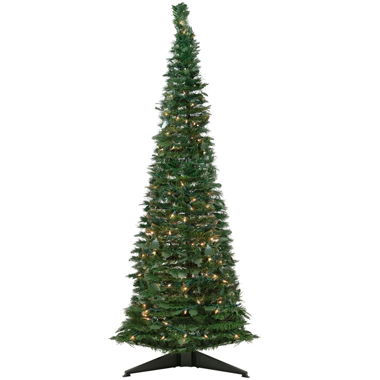 6' Pre-Lit Green Holly Leaf Pop-Up Artificial Christmas Tree - Clear Lights