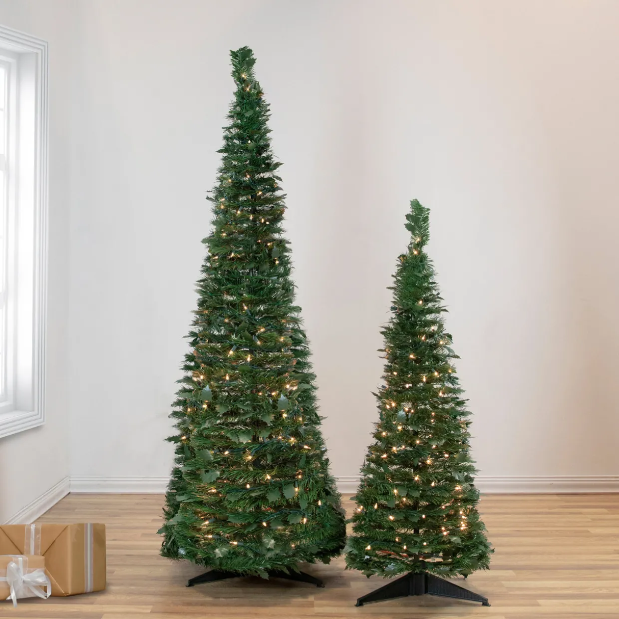 6' Pre-Lit Green Holly Leaf Pop-Up Artificial Christmas Tree - Clear Lights