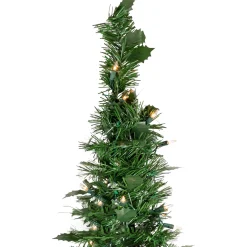 6' Pre-Lit Green Holly Leaf Pop-Up Artificial Christmas Tree - Clear Lights