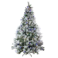 7.5' Pre-Lit LED Lights Flocked Victoria Pine Artificial Christmas Tree - Multicolor Light Options