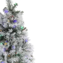 7.5' Pre-Lit LED Lights Flocked Victoria Pine Artificial Christmas Tree - Multicolor Light Options