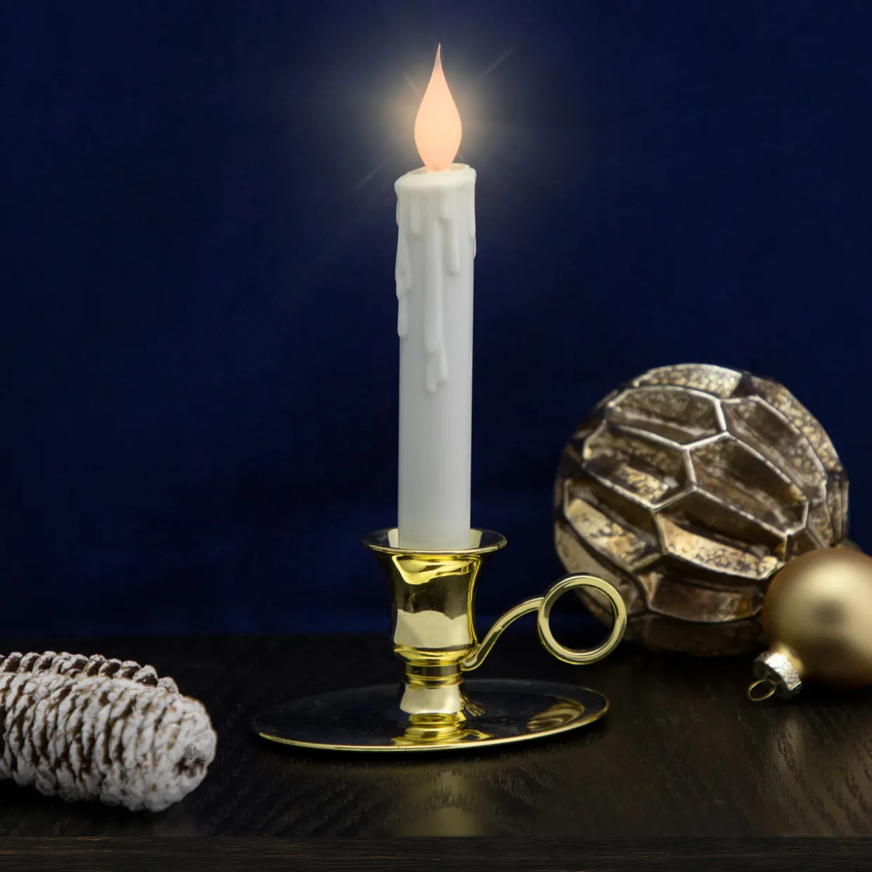 8" Pre-Lit LED White Lighted Christmas Candle Lamp with Oval Handle Base