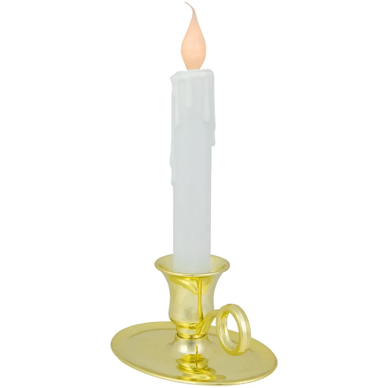 8" Pre-Lit LED White Lighted Christmas Candle Lamp with Oval Handle Base