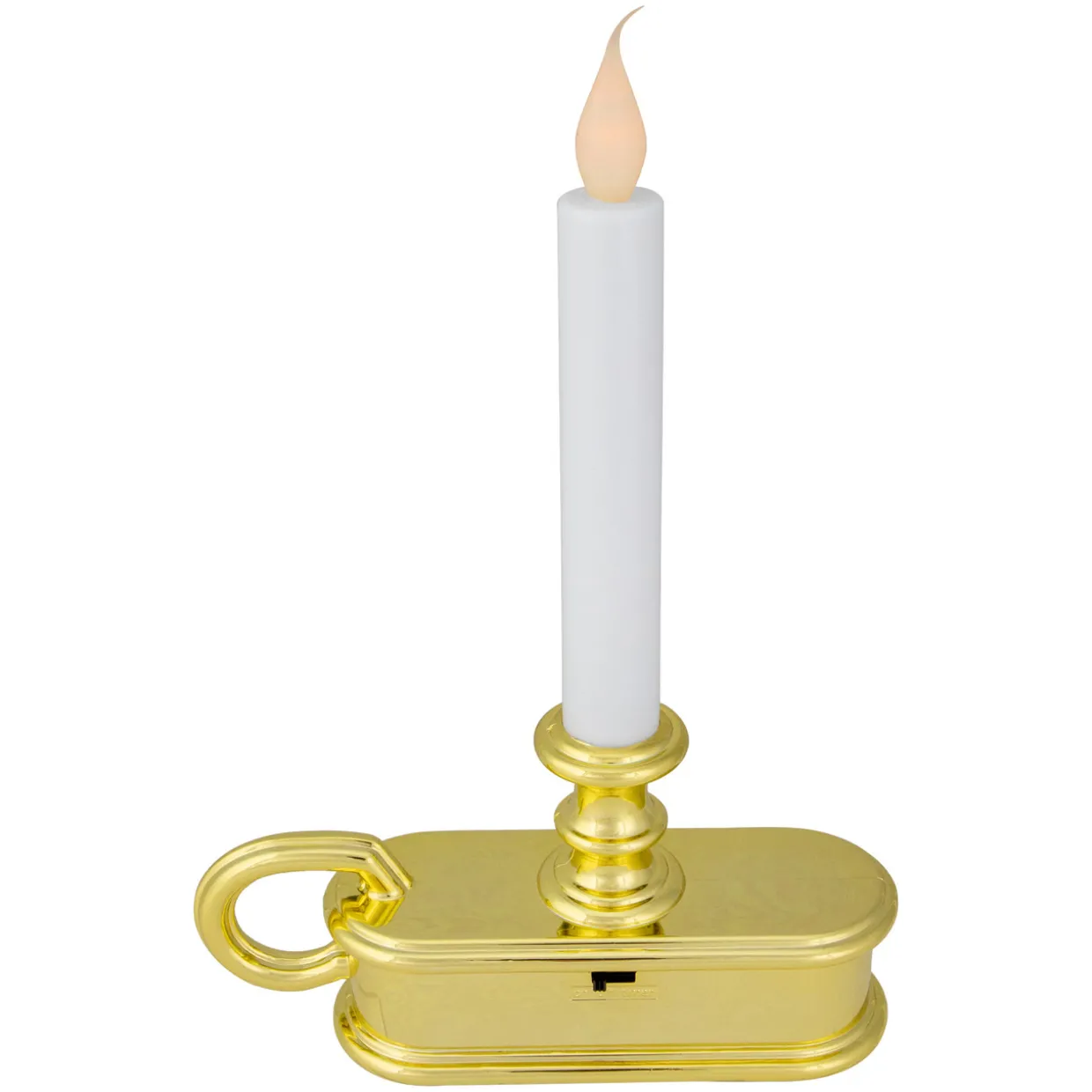 9.5" Pre-Lit LED White Lighted Christmas Candle Lamp with Gold Handle Base