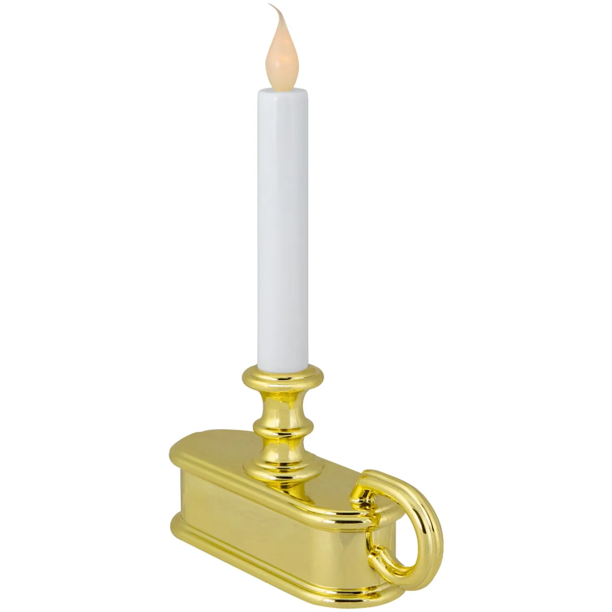 9.5" Pre-Lit LED White Lighted Christmas Candle Lamp with Gold Handle Base