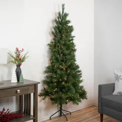 6.5' Pre-Lit Medium Beaver Pine Artificial Christmas Wall Tree, Clear Lights