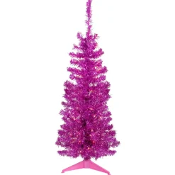 4' Pre-Lit Pink Artificial Tinsel Christmas Tree, Clear Lights