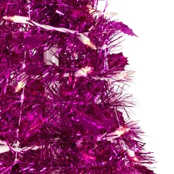 6' Pre-Lit Pink Tinsel Pop-Up Artificial Christmas Tree, Clear Lights