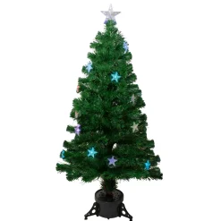 4' Pre-lit Potted Medium Pine Color Changing Star Artificial Christmas Tree - Multi-Color Fiber Optic LED Lights