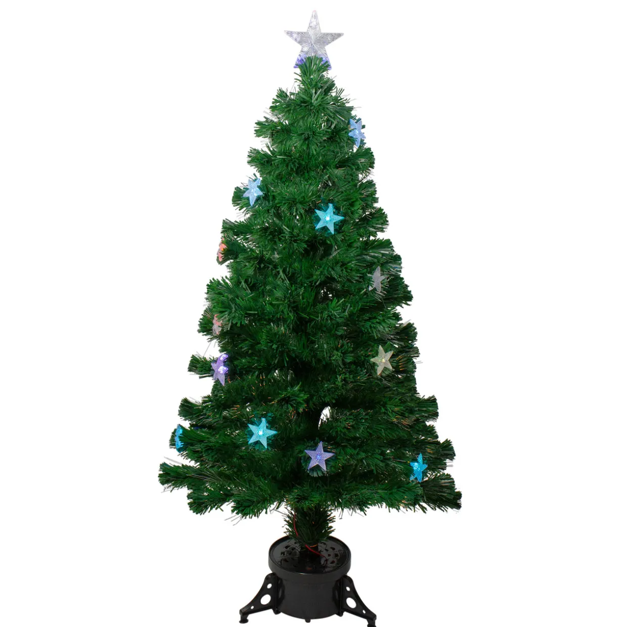 4' Pre-lit Potted Medium Pine Color Changing Star Artificial Christmas Tree - Multi-Color Fiber Optic LED Lights