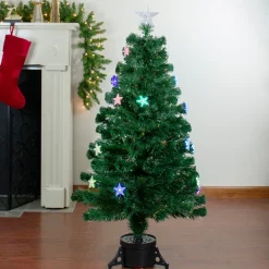 4' Pre-lit Potted Medium Pine Color Changing Star Artificial Christmas Tree - Multi-Color Fiber Optic LED Lights