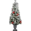 4’ Pre-Lit Potted Snowy Bristle Pine Flocked Artificial Christmas Tree, Clear Lights