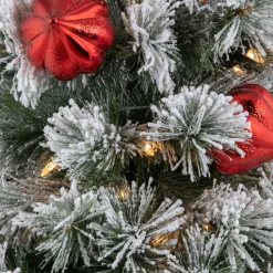 4’ Pre-Lit Potted Snowy Bristle Pine Flocked Artificial Christmas Tree, Clear Lights