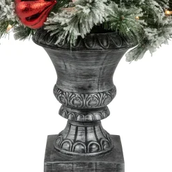 4’ Pre-Lit Potted Snowy Bristle Pine Flocked Artificial Christmas Tree, Clear Lights