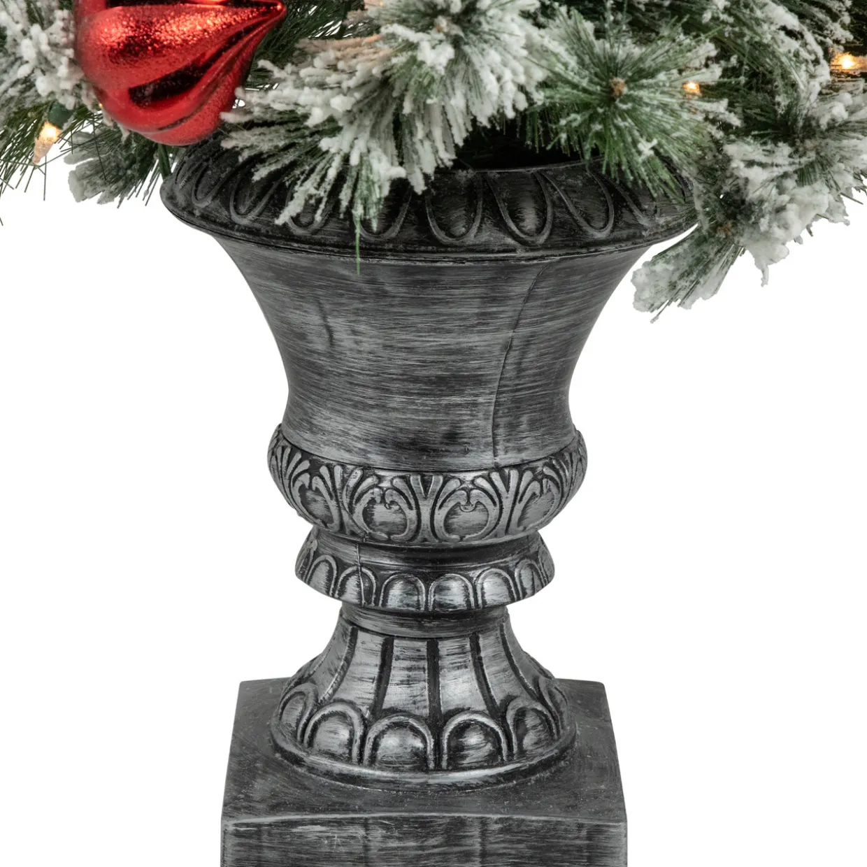 4’ Pre-Lit Potted Snowy Bristle Pine Flocked Artificial Christmas Tree, Clear Lights