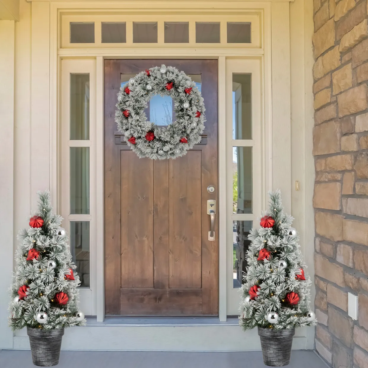 3' Pre-Lit Potted Snowy Bristle Pine Artificial Christmas Tree, Warm White LED Lights