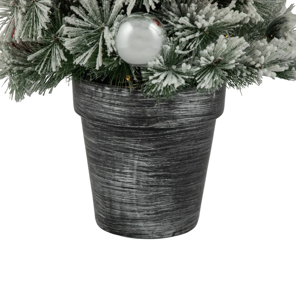 3' Pre-Lit Potted Snowy Bristle Pine Artificial Christmas Tree, Warm White LED Lights
