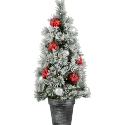 2' Pre-Lit Potted Snowy Bristle Pine Artificial Christmas Tree, Warm White LED Lights