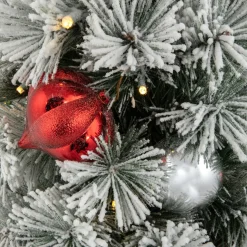 2' Pre-Lit Potted Snowy Bristle Pine Artificial Christmas Tree, Warm White LED Lights