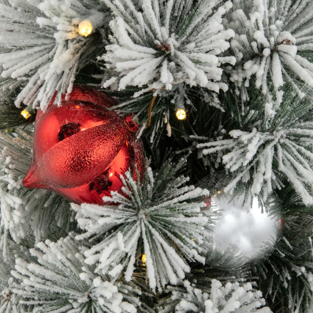 2' Pre-Lit Potted Snowy Bristle Pine Artificial Christmas Tree, Warm White LED Lights