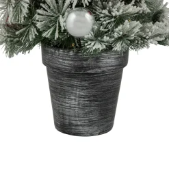 2' Pre-Lit Potted Snowy Bristle Pine Artificial Christmas Tree, Warm White LED Lights