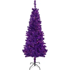 6' Pre-Lit Purple Artificial Tinsel Christmas Tree, Clear Lights