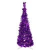 4' Pre-Lit Purple Tinsel Pop-Up Artificial Christmas Tree, Clear Lights