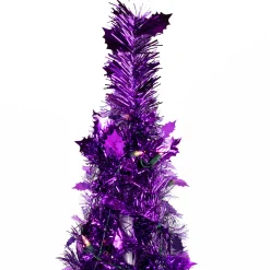 4' Pre-Lit Purple Tinsel Pop-Up Artificial Christmas Tree, Clear Lights