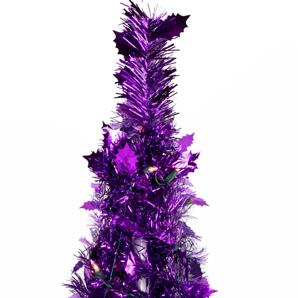 4' Pre-Lit Purple Tinsel Pop-Up Artificial Christmas Tree, Clear Lights