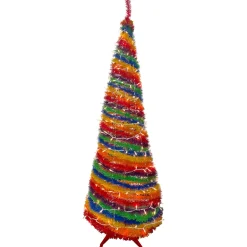6' Pre-Lit Rainbow Tinsel Pop-Up Artificial Christmas Tree, Clear Lights