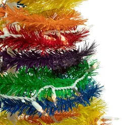 6' Pre-Lit Rainbow Tinsel Pop-Up Artificial Christmas Tree, Clear Lights