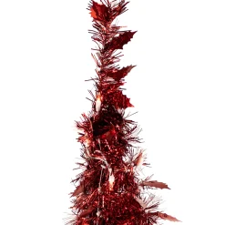 4' Pre-Lit Red Pop-Up Tinsel Christmas Tree, Clear Lights
