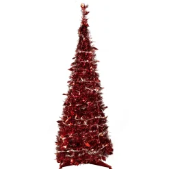 6' Pre-Lit Red Tinsel Pop-Up Artificial Christmas Tree - Clear Lights