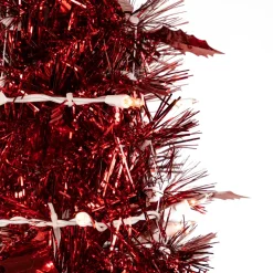 6' Pre-Lit Red Tinsel Pop-Up Artificial Christmas Tree - Clear Lights