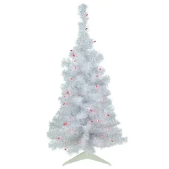 3' Pre-lit Rockport White Pine Artificial Christmas Tree, Pink Lights