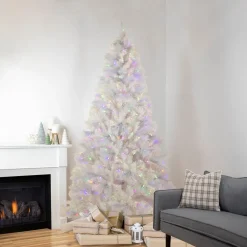 6.5' Pre-Lit Seneca White Spruce Artificial Christmas Tree, Dual Function LED Lights