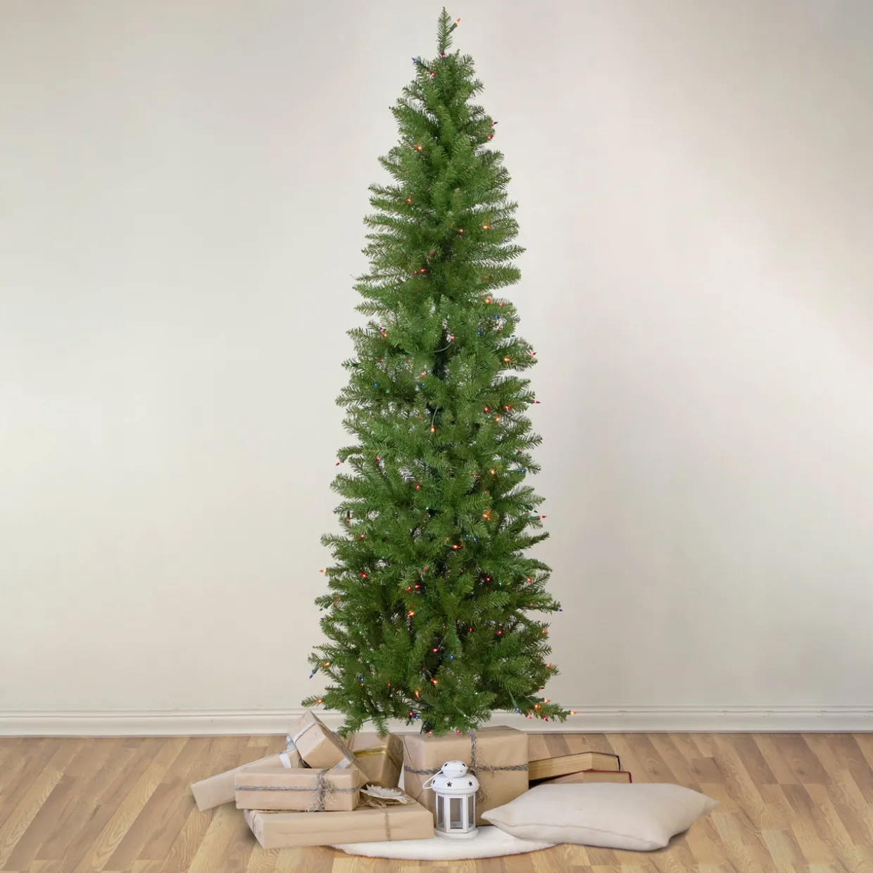 6.5' Pre-Lit Silver Lake Fir Pencil Artificial Christmas Tree, Multi Lights