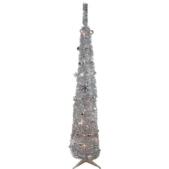 6' Pre-Lit Silver Pre-Decorated Pop-Up Artificial Christmas Tree
