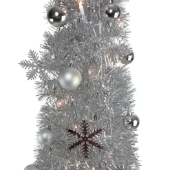 6' Pre-Lit Silver Pre-Decorated Pop-Up Artificial Christmas Tree